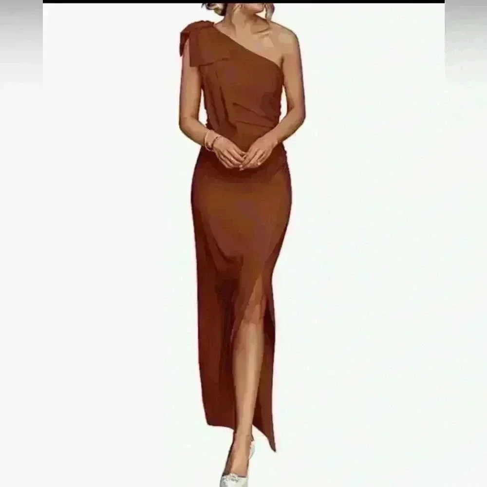 PrettyGarden Summer One Shoulder Sleeveless Ruched Bodycon Wedding Guest Dress M